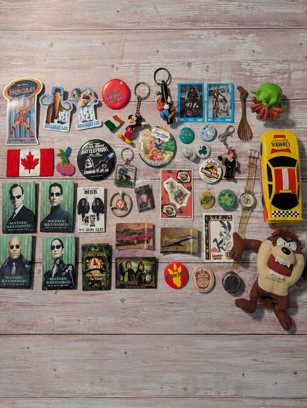 Vintage Collectible Lot Movie Pins, Keychains, Stickers, Etc (Disney, Star Wars)